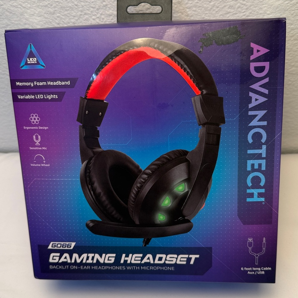 Advanctech G086 Gaming Headset Backlit LED On-Ear Headphones with Mic Black - Picture 3 of 6